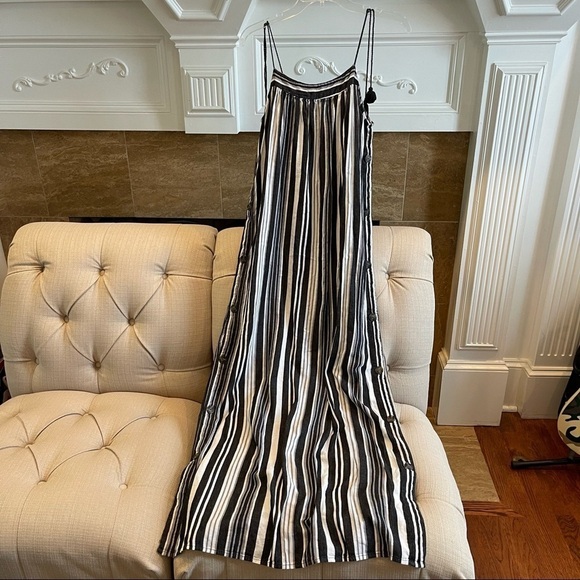 Madewell Striped Side-Button Maxi Dress Black/Gray/White Size 2 - Picture 4 of 9